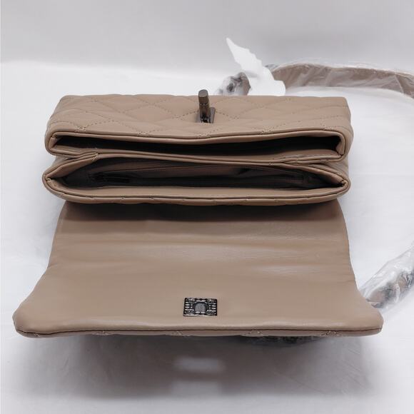 Gilda Paris Mini Quilted Messenger Bag Crossbody Shoulder Bag Taupe Party - Picture 7 of 11